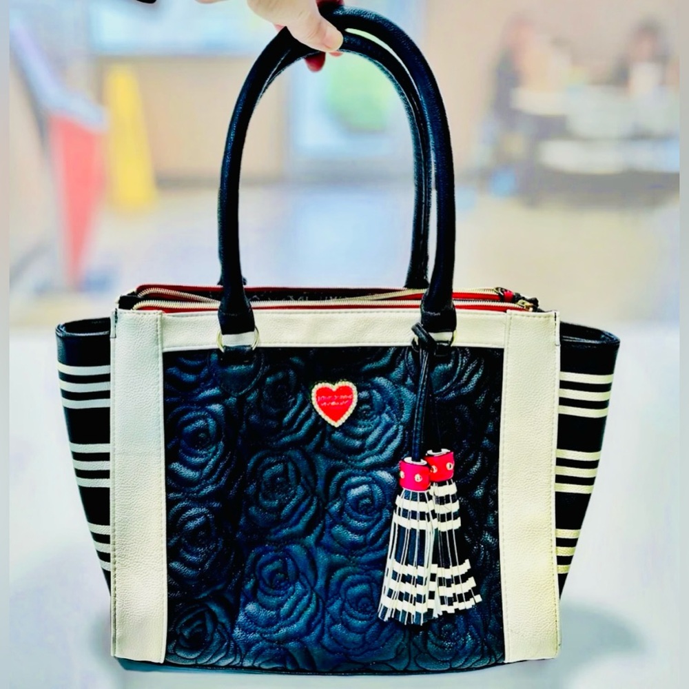 Betsey Johnson Black and White Tote with Red Accents
